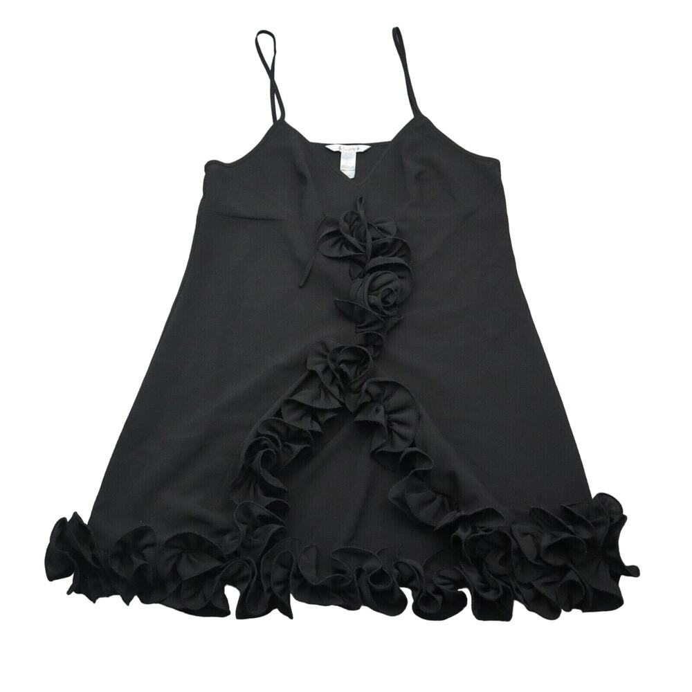 Delicates Dress Womens S Black V Neck Sleeveless Spaghetti Ruffled Mini Pullover